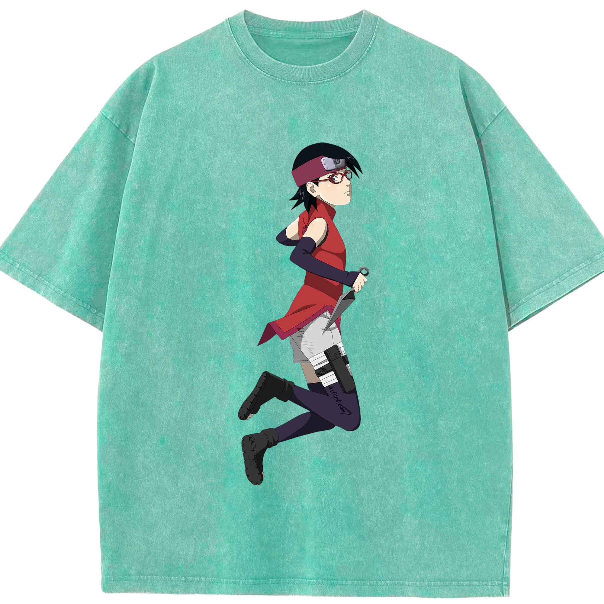 （画像用） NARUTO -ナルト- うちは サラダ Uchiha Sarada 綿100% ヴィンテージ風 半袖Tシャツ（フロントプリント）